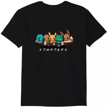 Starters poket mons Tshirt Funny Tee Anime Kawaii Pika Charzard Halloween Christmas Birthday, Friends Classic T-shirt 4XL