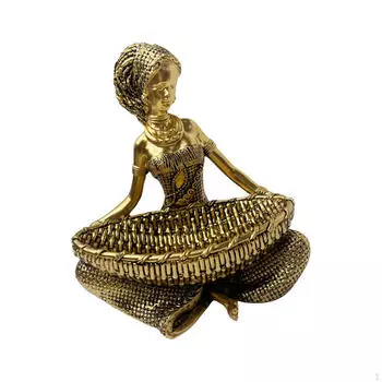 Статуэтка африканской леди для хранения, декор для дома 14.3x10.2x16.2cm золотистый