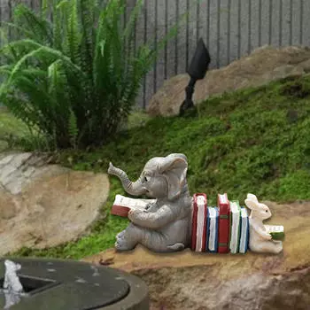 Статуэтка из смолы «Слон, кролик, читающий книгу», украшение для стола, симпатичное художественное произведение для шкафа