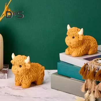 Статуэтка коровы из смолы, скульптура коровы из горной породы, ручная работа, статуэтка крупного рогатого скота, украшение для фермерского дома, многоярусный поднос, стол для кухни, домашний декор A оранжевый/жёлтый