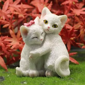 Статуэтка кошки из смолы, милая скульптура животного, модель микропейзажа, статуэтка пары кошек на Рождество Couple Cats