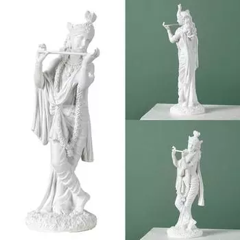 Статуэтка Кришны из смолы белого цвета, стоящий индуистский бог любви, 10-дюймовая скульптура, коллекционное украшение для домашнего офиса, декор белый