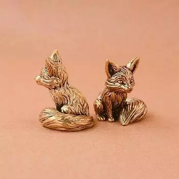 Статуэтка лисы из латуни, симпатичные миниатюрные фигурки лисы, украшения для стола, аксессуары для украшения, скульптура животного из меди, домашний декор, ремесла