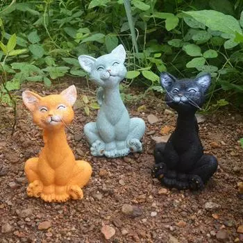Статуэтка сидящего кота из смолы, мультяшный кот, украшения для стола, статуэтка кота для домашнего офиса, подарок любителю кошек