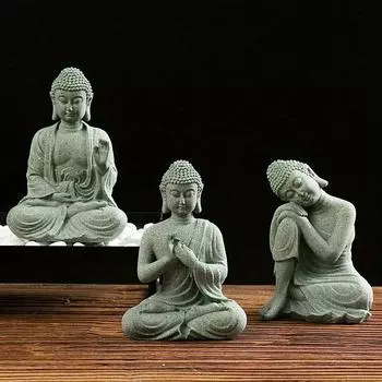 Статуя Дзен-Будды, украшения для аквариума, рокария, бонсай, текущая водная фигура, микроландшафтное украшение из зеленого песчаника, небольшое изделие