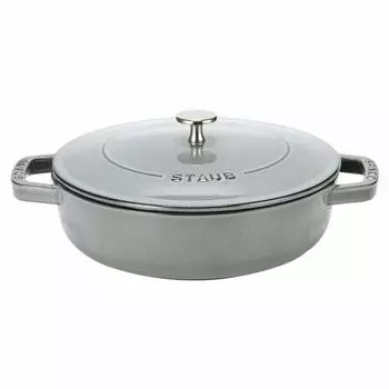 Staub Braiser Saute Pan 24cm IH Compatible Enamel Pot Pot Stylish Heat Retention Graphite Gray Braiser Drop Structure Round graphite gray [Staub Pot]