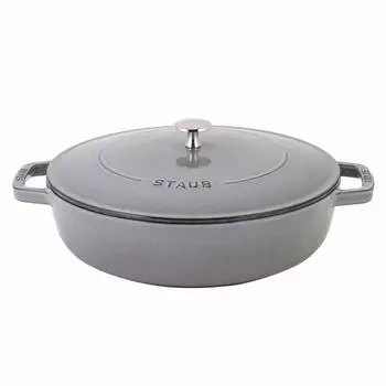 Staub Braiser Сковорода для сотейника 28 см, графитово-серая 12612818 IH Совместимая эмалированная термическая сковорода Drop Structure Круглая графитово-серая [Staub] Кастрюля, двуручная
