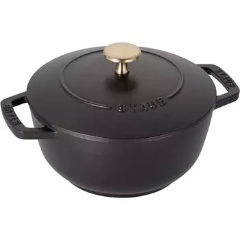 Staub Wa-NABE 40501-005 Black M 7.1 inches (18 cm) Double-Handed Cast Iron Pot, Cooking, 2 Pieces, Induction Compatible