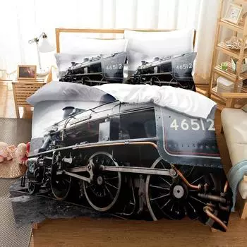 Steam Engine Duvet Cover Set Transportation Old Train King Queen Full Size Polyester Bedding Set for Teen Boys Adult Living Room EU single(135x200cm)