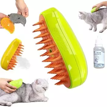 Steamy Cat Brush - 3 в 1 Cat Steamy Brush, Самоочищающаяся паровая щетка для кошек, Cat Steamer Brush - 20 мл One Size жёлтый