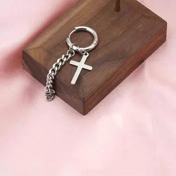 Steel Cool Classic Chain Cross Dangle Earring Fashion Jewelry Korean Style Earring Men Earring silver-drop earring
