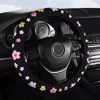 Steering Wheel Covers Four Seasons Universal Women s Cotton Flax Summer Anti-slip Sweat-absoring Handlebar Cover Car Decor синий