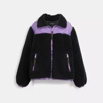 Стеганая куртка Coach на молнии из шерпы черный