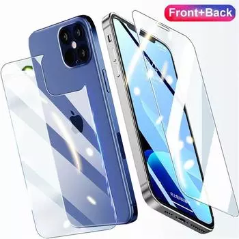 Стекло 2 в 1 для iPhone 15 14 13 Pro Max, закаленное стекло спереди и сзади для iPhone 12 13 Mini 14 15 7 8 Plus SE 2/3, защитная пленка для экрана iPhone X XS Max XR For iPhone SE 2022