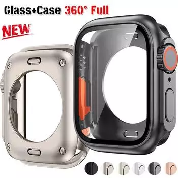 Стекло 44 мм, 45 мм + чехол для Apple Watch 6 SE 5, 4, 40 мм, защитная пленка из закаленного стекла, смена на Ultra 360, полное покрытие для 8, 7, 41 мм 40mm чёрный