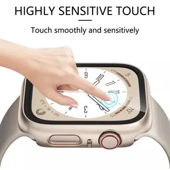 Стекло+чехол для Apple Watch 8 7 45 мм 44 мм 41 мм 40 мм Защитная крышка для экрана ПК iwatch Series 3/4/5/6/SE/7/8 Аксессуары для смарт-часов 45MM