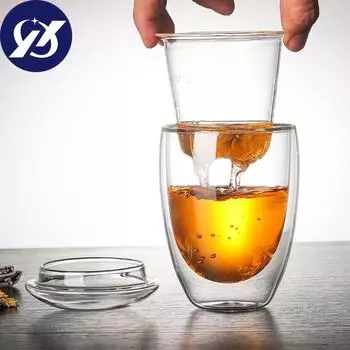 Стеклянная чашка для чая с двойными стенками 3 в 1, с заварочным устройством и крышкой, термостойкое прозрачное ситечко для чая, фильтр для кофе, посуда для напитков прозрачный