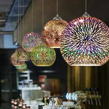 Стеклянная потолочная люстра Красочная 3D люстра LED Красочный фейерверк E27 Лампа для спальни Ресторан Декоративная люстра Diameter 15cm&Cold White