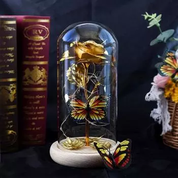 Стеклянная роза Forever Rose Подарки для женщин Разноцветная роза в куполе Подарки на День святого Валентина Подарки для женщин Подарки жене Подарки на годовщину свадьбы золотой