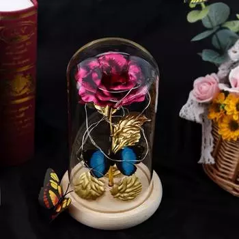Стеклянная роза Forever Rose Подарки для женщин Разноцветная роза в куполе Подарки на День святого Валентина Подарки для женщин Подарки жене Подарки на годовщину свадьбы золотой