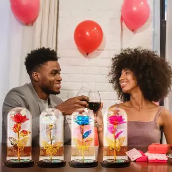 Стеклянная роза со светодиодной подсветкой Красочная световая роза в стекле Forever Rose Flower Подарок для женщин и мам красный