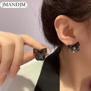 Стеклянные серьги с черным бантом