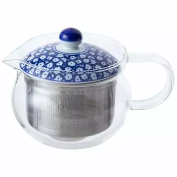Стеклянный чайник Hasami ware с синим молочным узором из нержавеющей стали с чаем емкостью 375 мл 73588 (супер фильтр) ок.