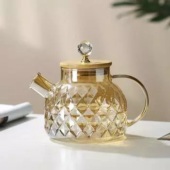 Стеклянный чайник с бамбуковой крышкой и съемным фильтром-носиком, заварной чайник для рассыпного листового чая и фруктового чая 1/15/1,8 л