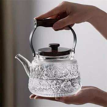 Стеклянный чайник с ручкой-заварником, заварочный чайник из боросиликатного стекла, цветочный чайный сервиз, кухонная индукционная газовая плита, чайник, домашняя чайная утварь чистый