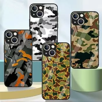 Стеклянный чехол для Apple Iphone 11 13 Pro Max 14 12 Mini Se 7 8 Plus X Xs Xr 6 6s Funda, закаленный чехол для телефона, камуфляжный чехол в стиле милитари iPhone 14 Plus