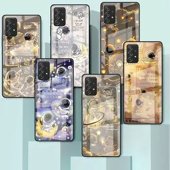 Стеклянный чехол для Samsung Galaxy A52 A71 A50 A51 A70 A21s A31 A72 A10 A12 A30 A22 5G, чехол для телефона с рисунком астронавта Samsung A71 5G