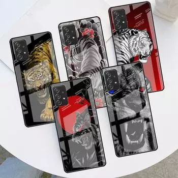 Стеклянный чехол для Samsung Galaxy A52 A71 A50 A51 A70 A21s A31 A72 A10 A12 A30 A22 5G, чехол для телефона Лев Волк Samsung A03