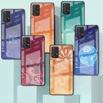 Стеклянный чехол для Samsung Galaxy A52 A71 A50 A51 A70 A21s A31 A72 A10 A12 A30 A22 5G чехол для телефона Genshin Impact Logo Samsung A71 5G