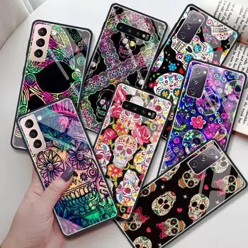 Стеклянный чехол для Samsung Galaxy S20 FE S10 Plus S21 Ultra Note 10 Lite 20 S9 S10e S8 9 закаленный чехол для телефона крутой цветок череп искусство Samsung Note 10