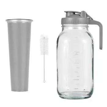 Стеклянный кувшин Mason Jar с крышкой на 2 литра (64 унции / 2 л) Герметичный кувшин для воды с широким горлышком и фильтром 64oz серый