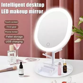Stepless Dimming 360° Rotating LED Makeup Mirrorr Folding Touch Screen HD Vanity Mirror Stand Cosmetic Mirror Girl Holiday Gift built in 1200mAh белый