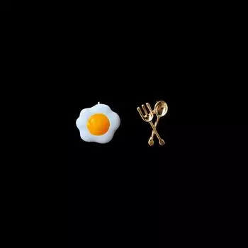 Sterling Silver Needle Poached Egg Fork Earrings Asymmetric Ear Studs Women Gift Fashion Jewelry egg