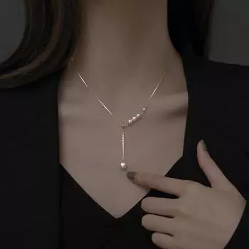 Стерлингового Серебра 925 пробы, модное ожерелье с искусственным жемчугом, цепочка на ключицы, элегантное ожерелье с подвеской для женщин, свадебные украшения, подарок
