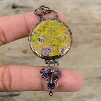 Stichtite Pendant Electroformed Copper Pendant African Amethyst Rough Pendant Handmade Pendant Electroformed Gemstone Jewelry Gift For Women
