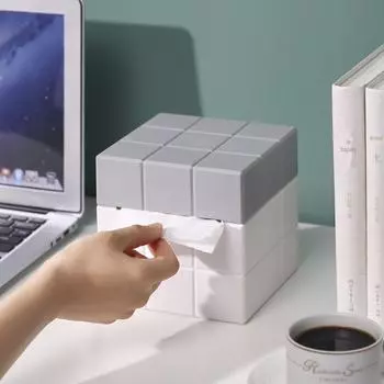 Стильная коробка для салфеток Magic Cube для офисного стола белый/синий