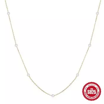 Стильное и простое ожерелье на ключицу из стерлингового серебра S925 Ins Wind Pearls, стильное и универсальное для женщин 925 Silver золотой