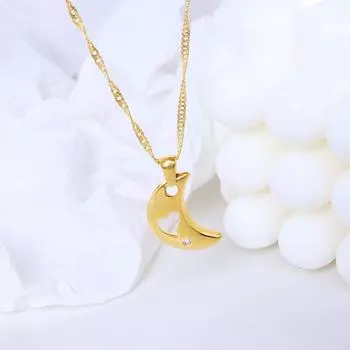 Стильное ожерелье с подвеской Moon Hollow Love из титановой стали с покрытием из 18 золотых цирконов, украшенное подвеской, ювелирное изделие