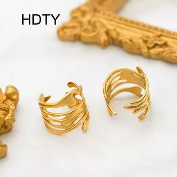 Стильное простое нерегулярное кольцо с открывающейся линией, покрытое титановой сталью 18-каратного золота, персонализированное нишевое дизайнерское кольцо золотой