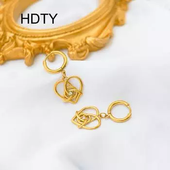 Стильные и простые серьги-гвоздики из титановой стали с инкрустацией из циркония в форме цветка любви, покрытые 18-каратным золотом, универсальные серьги-гвоздики золотой