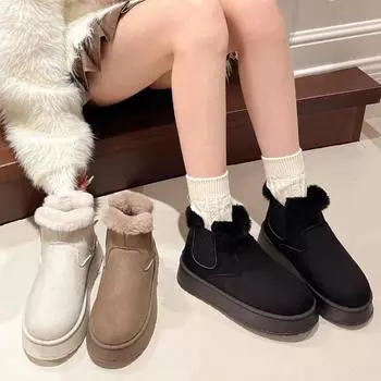 Стильные новые плюшевые сексуальные удобные и теплые зимние сапоги для зимы повседневные плоские нескользящие короткие сапоги женская обувь Botas 36