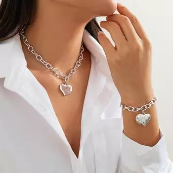 Стильный комплект из металлического глянцевого ожерелья с подвеской Love - европейский и американский стиль Bracelet 2581 серебряный