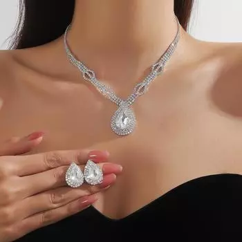 Стильный комплект из ожерелья и серег со стразами, подвеска в виде капли воды из циркона премиум-класса, свадебные украшения