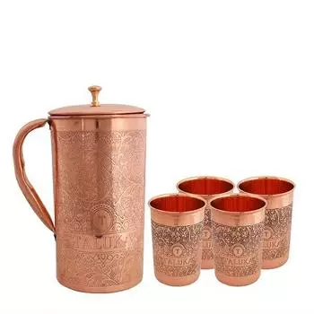 Стильный кувшин для воды Hammer с медным тиснением 1500 мл и стаканом для воды Copper 4