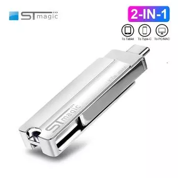 STmagic Metal 2 в 1 USB-флешка 32 ГБ 64 ГБ 128 ГБ OTG-флешки 256 ГБ 512 ГБ USB-флешка 1 ТБ для смартфона MacBook Laotop 64GB серый