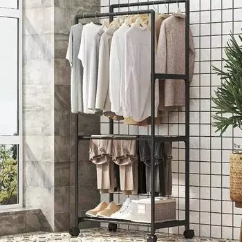 Стойки для одежды Многоуровневое хранение Простая в установке вешалка для одежды с полками Напольные колеса Мебель для прихожей Полка для хранения в спальне